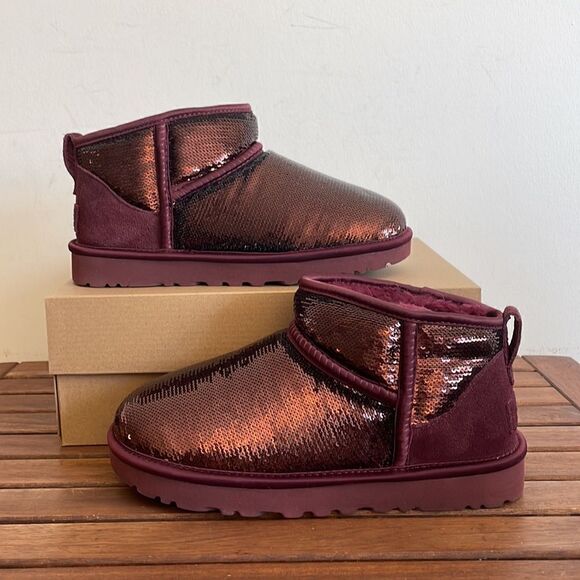 UGG Classic Ultra Mini Mirror Ball Sequins Boots Wild Grape US Women 7/UK 5/EU38 - Picture 4 of 15